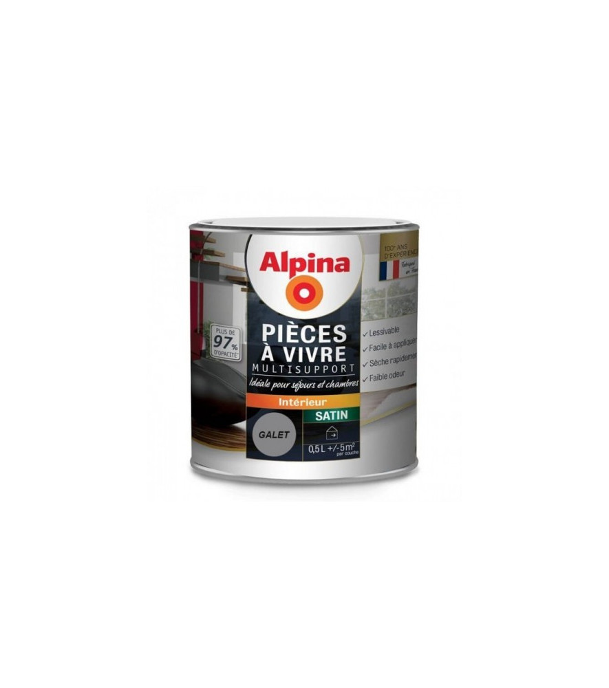 Peinture pièces à vivre satin ALPINA 0,5L galet