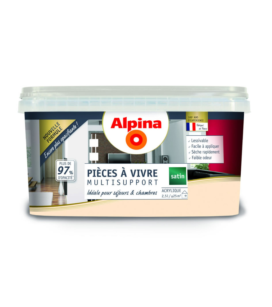 Peinture pièces à vivre satin ALPINA 2,5L blanc cassé