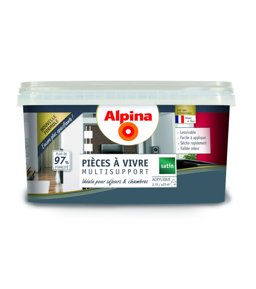 Peinture pièces à vivre satin ALPINA 2,5L bleu acier