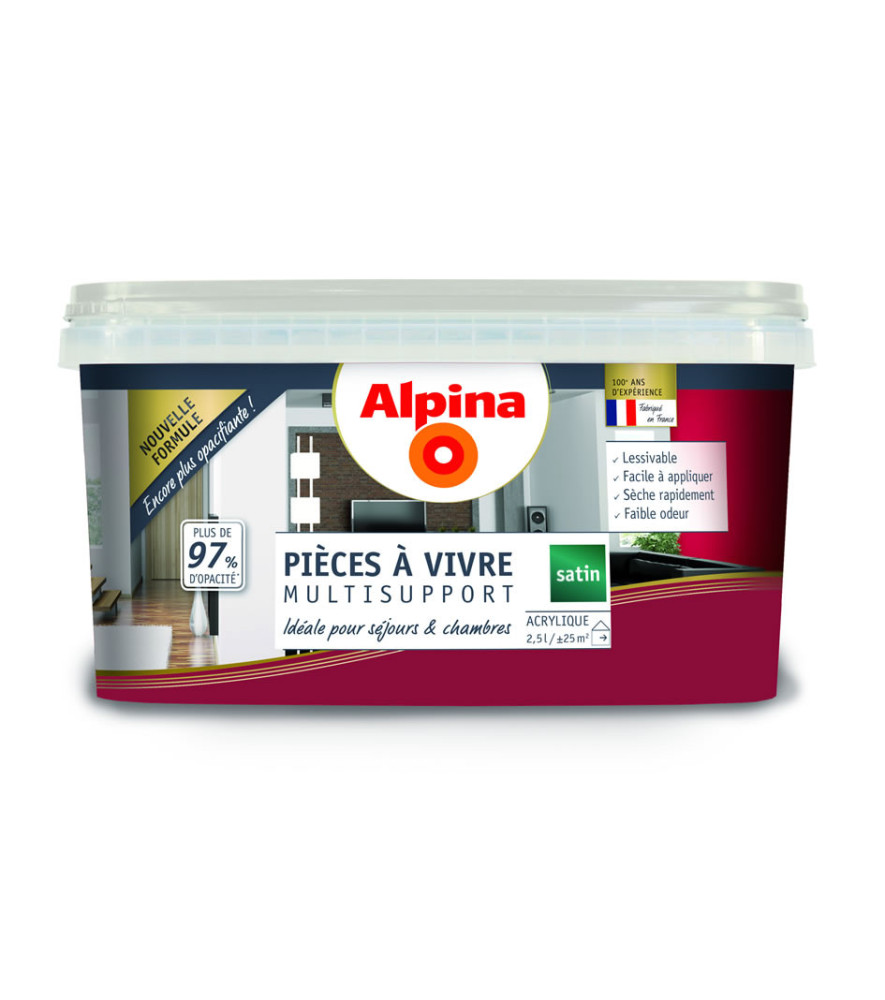 Peinture pièces à vivre satin ALPINA 2,5L bourgogne