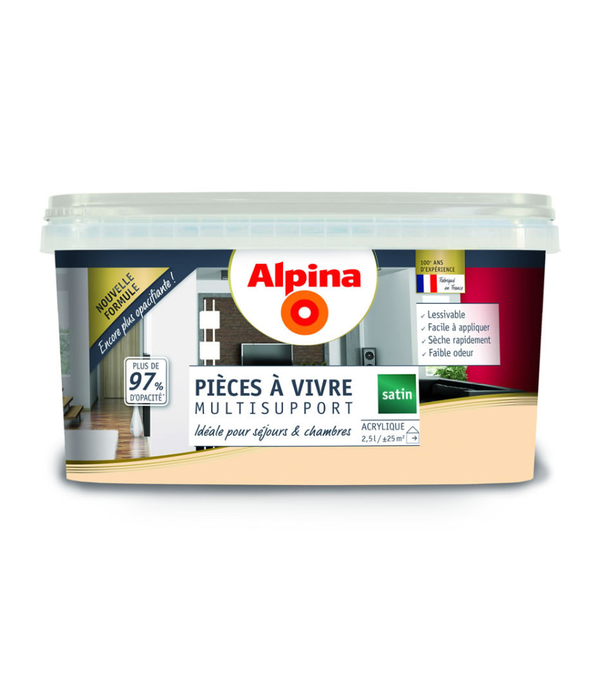 Peinture pièces à vivre satin ALPINA 2,5L crème