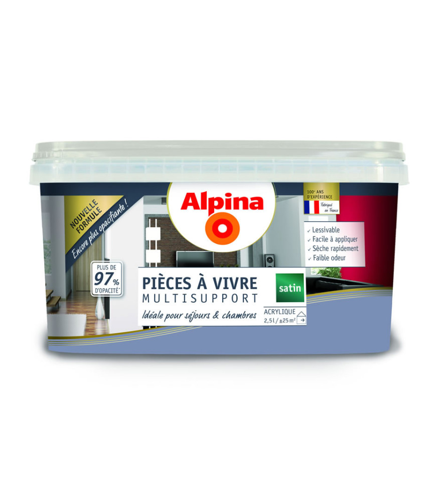 Peinture pièces à vivre satin ALPINA 2,5L galet