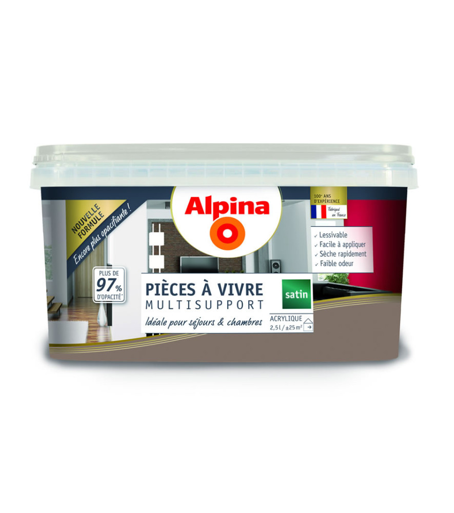 Peinture pièces à vivre satin ALPINA 2,5L taupe