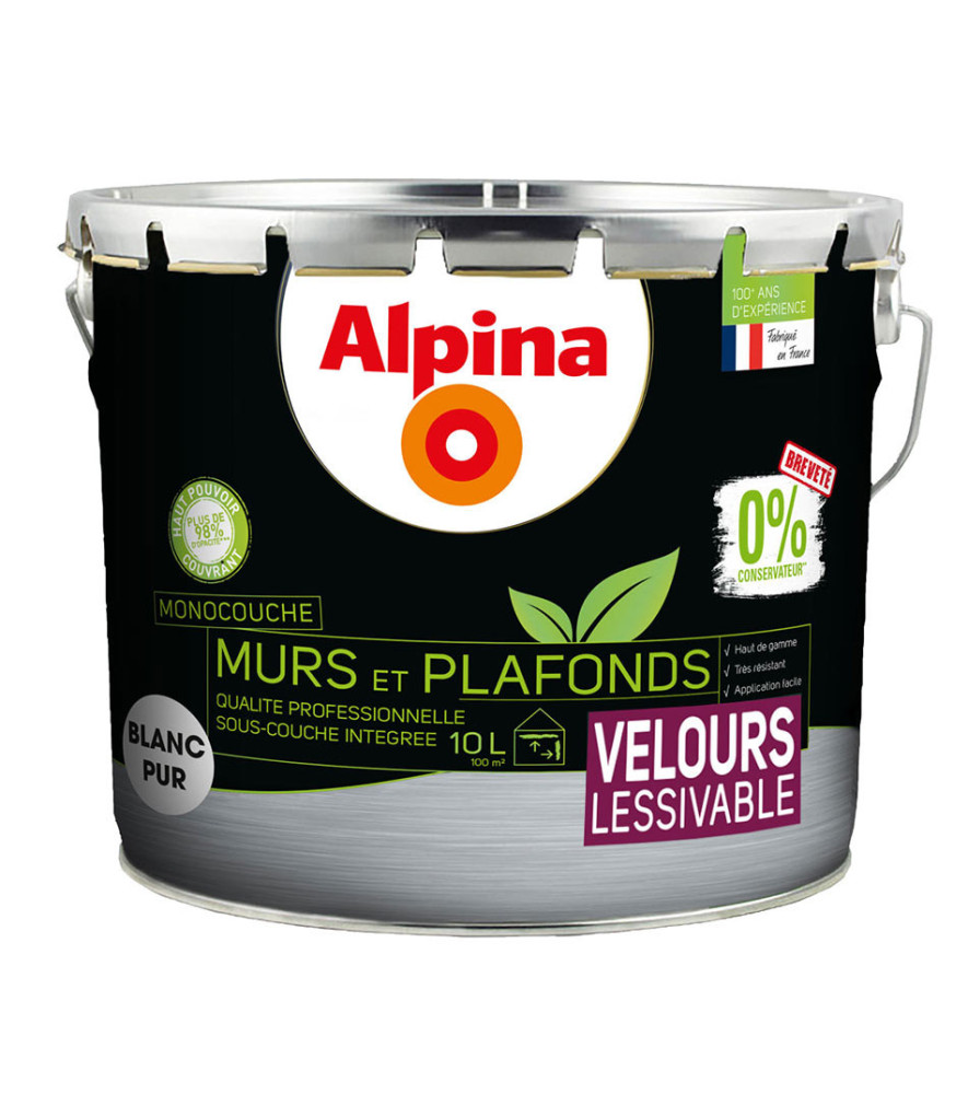 Peinture ALPINA premium murs & plafonds 0% Blanc 10L