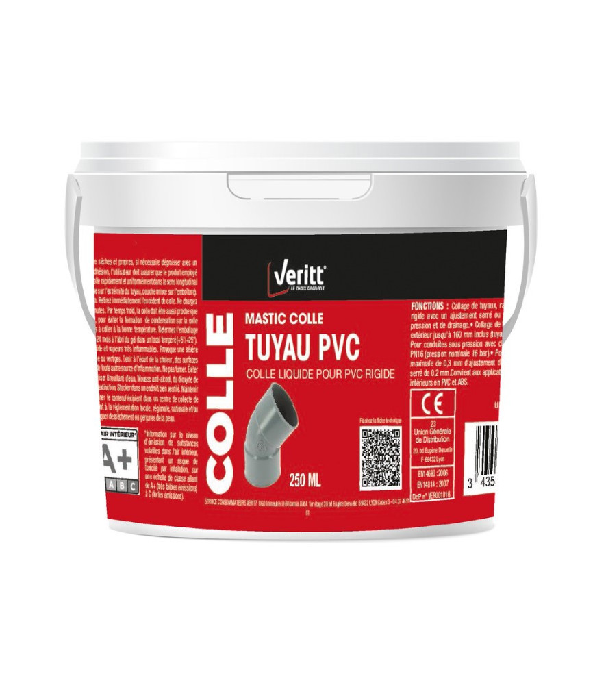 Mastic colle tuyau PVC VERITT 250ml