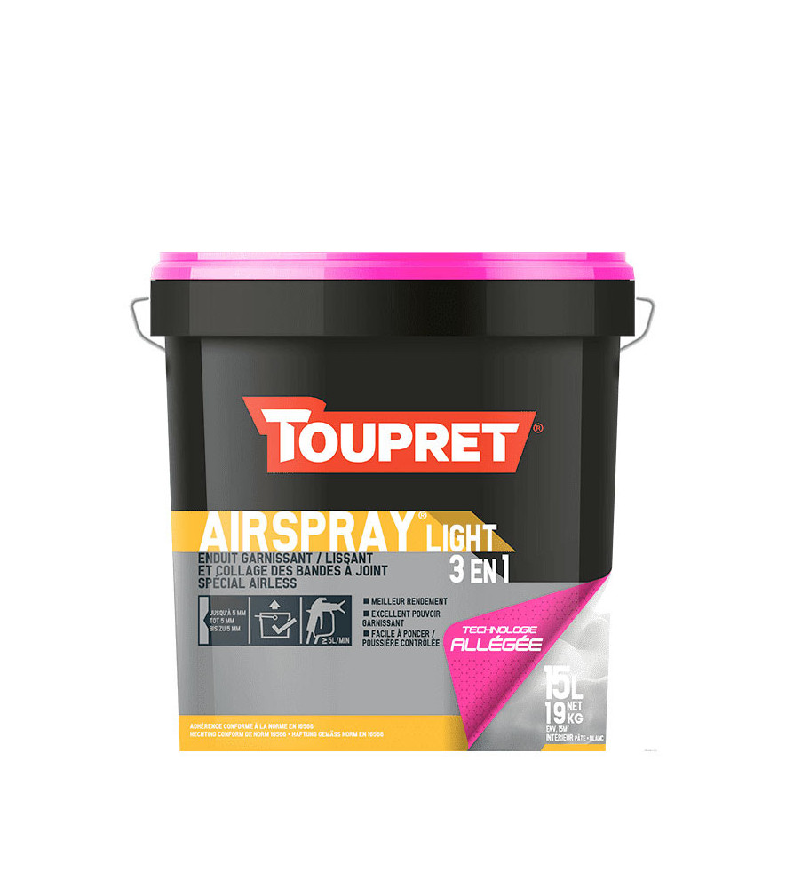 Enduit allégé garnissant,lissant et de collage TOUPRET Airspraylight 3en1 15L