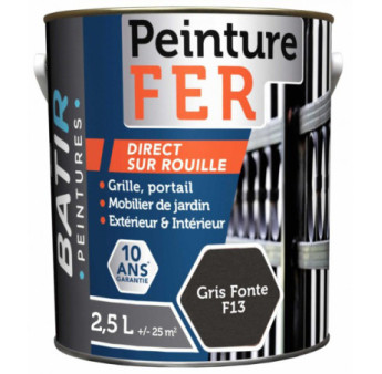 Peinture anti-rouille fer forgé BATIR glycéro 2,5L gris fonte