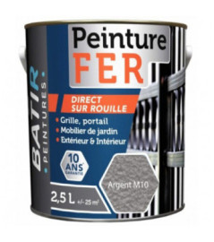 Peinture anti-rouille fer martelé BATIR glycéro 2,5L argent