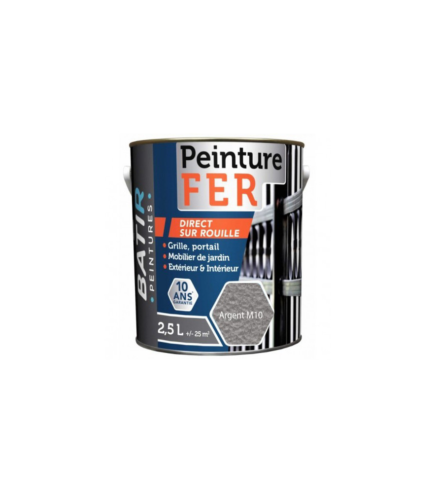 Peinture anti-rouille fer martelé BATIR glycéro 2,5L argent