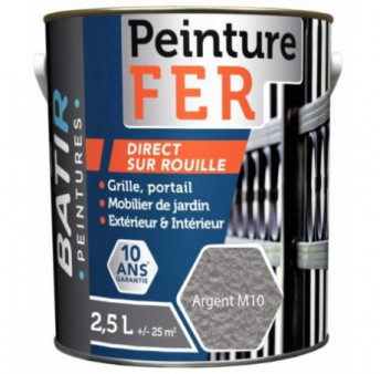 Peinture anti-rouille fer martelé BATIR glycéro 2,5L argent