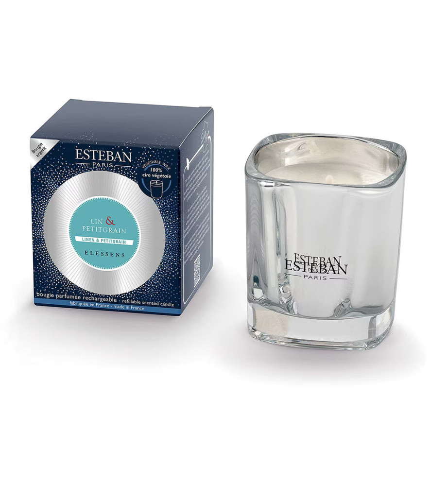 ESTEBAN Bougie parfumée rechargeable Elessens LIN et PETITGRAIN   180g