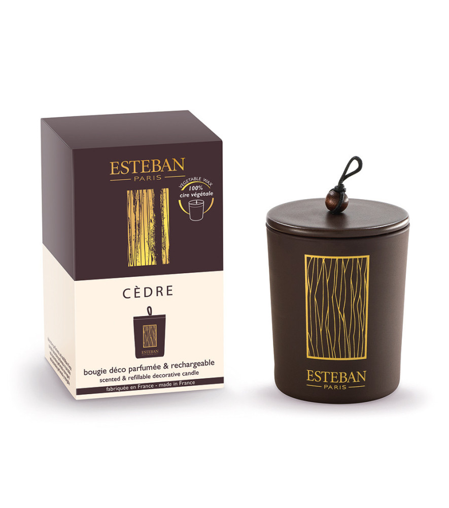 ESTEBAN Bougie parfumée décorative et rechargeable CEDRE   180g