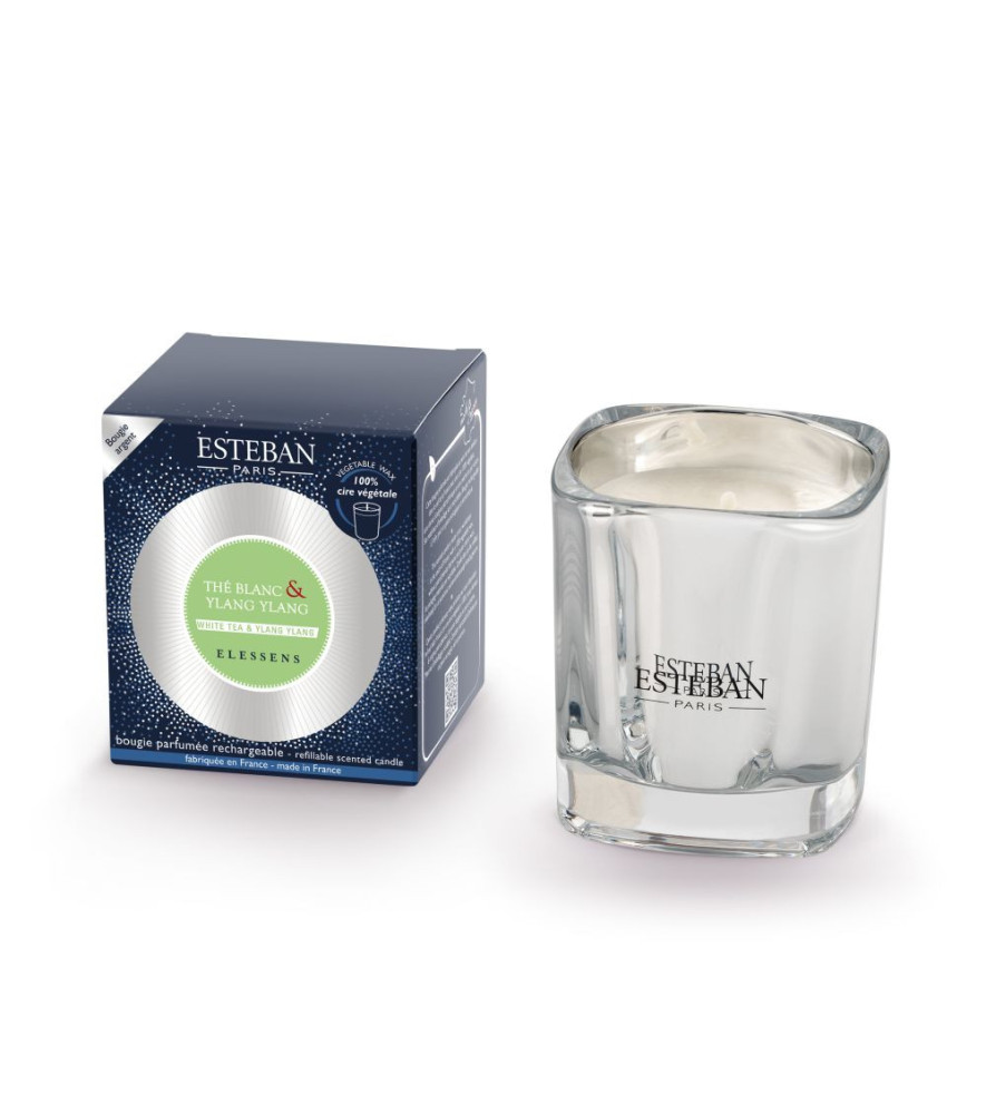 ESTEBAN Bougie parfumée rechargeable Elessens  THÉ BLANC et YLANG YLANG    180g