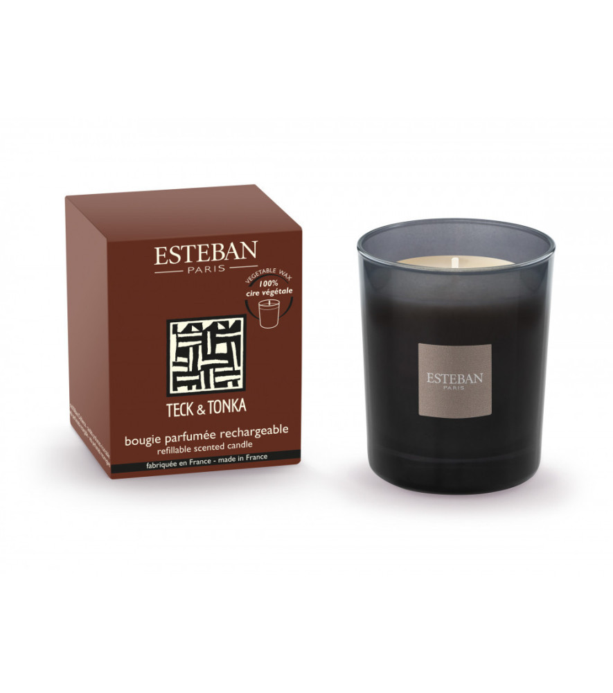 ESTEBAN Bougie parfumée initiale rechargeable  TECK & TONKA 180g