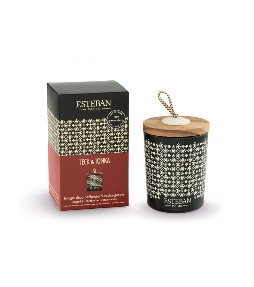 ESTEBAN Bougie parfumée décorative rechargeable TECK & TONKA 180g