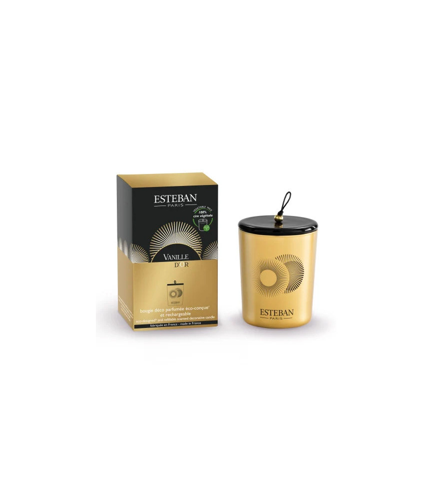 ESTEBAN Bougie parfumée décorative et rechargeable  VANILLE d'OR  180g