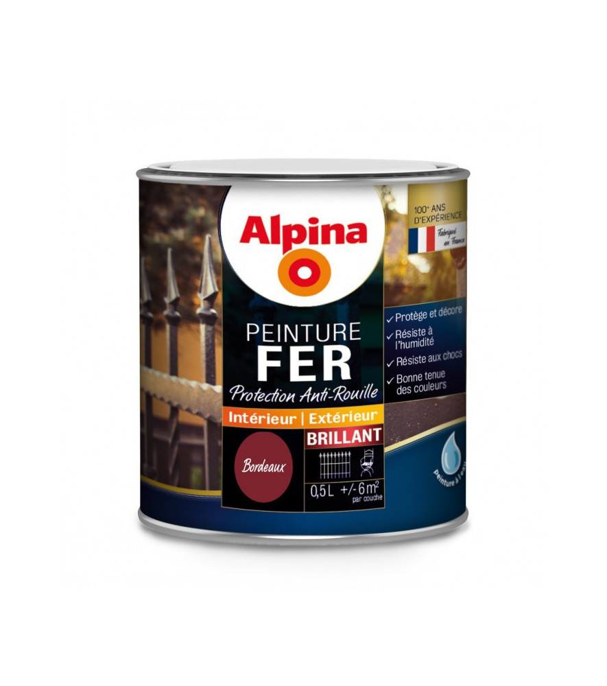 Peinture fer anti-rouille brillante ALPINA bordeaux 0,5L