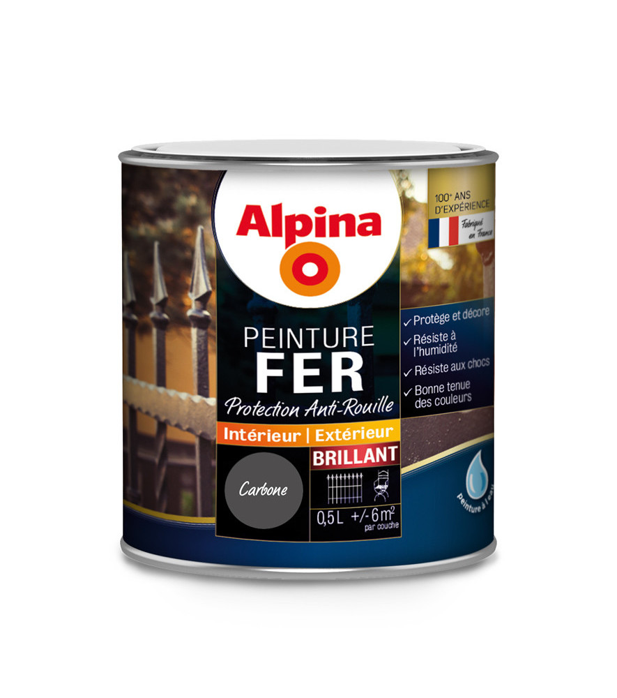 Peinture fer anti-rouille brillante ALPINA 0,5L carbone