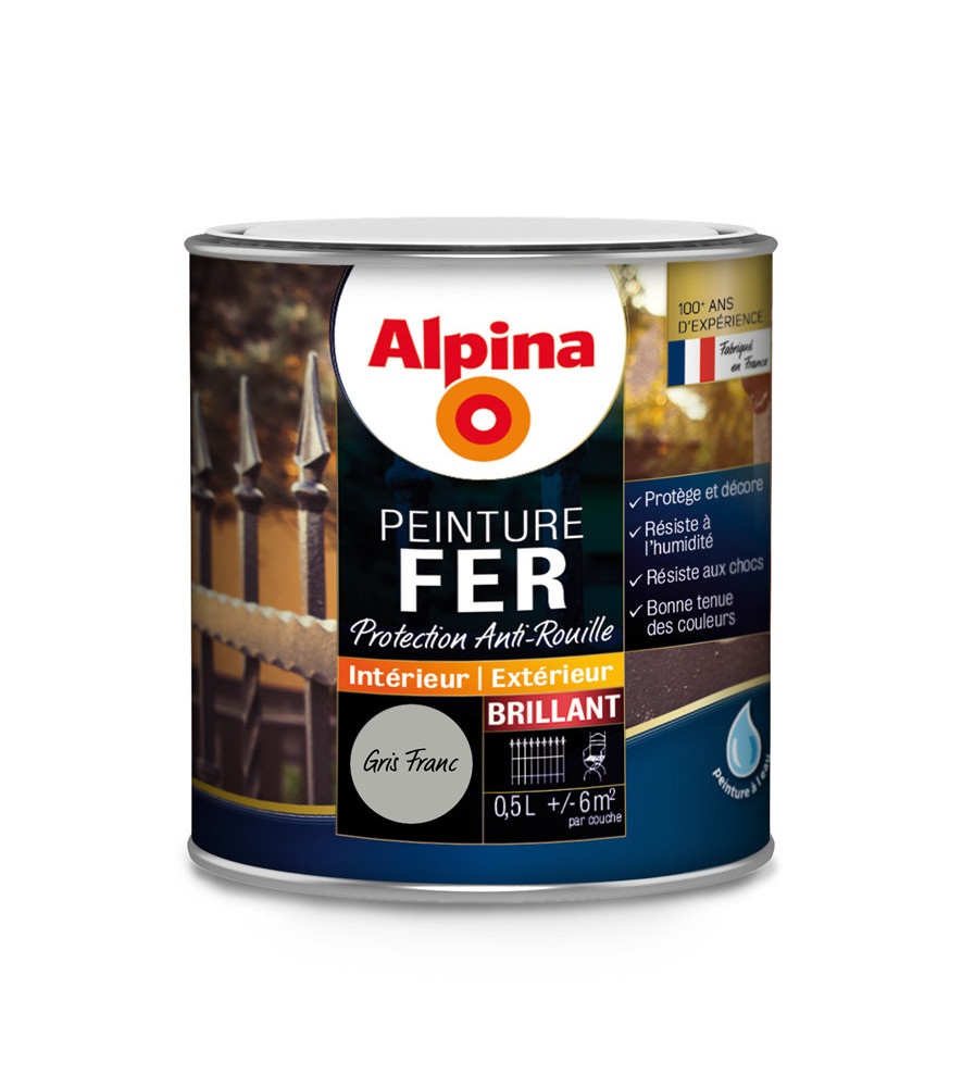 Peinture fer anti-rouille brillante ALPINA 0,5L gris franc