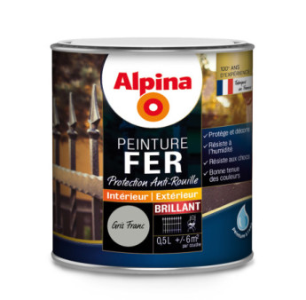 Peinture fer anti-rouille brillante ALPINA 0,5L gris franc